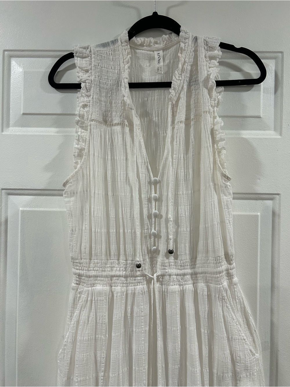 Kivari Serena Shirred Cotton Midi Dress In White - Picture 2 of 11